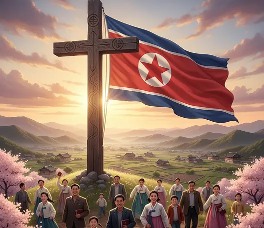 Cruz com a Bandeira da Coreia do Norte
